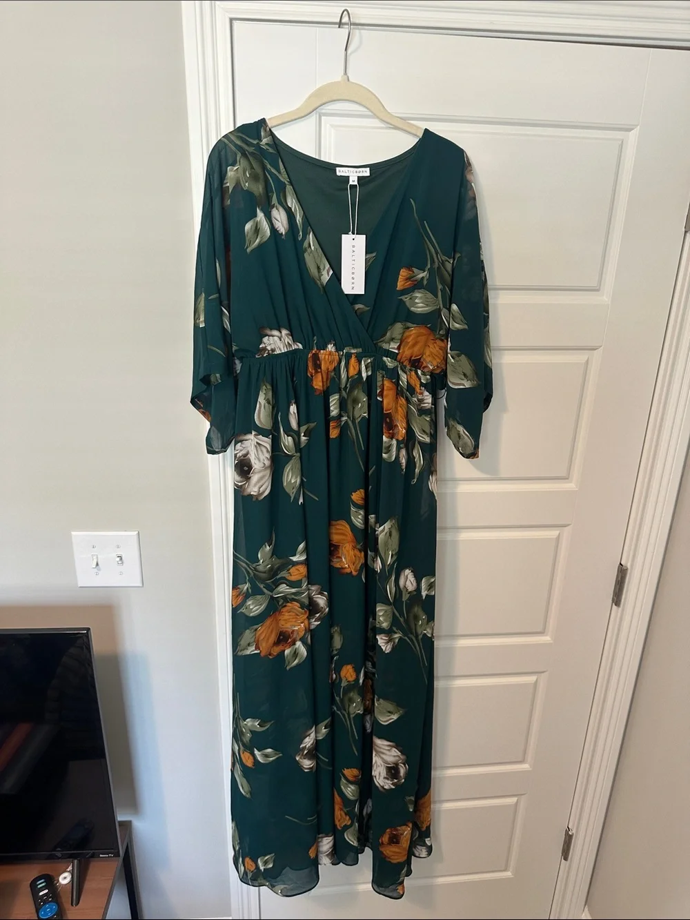 Baltic Born Green Floral Wrap Maxi Dress Size M